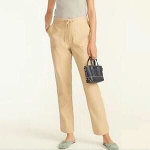 J Crew Tie Waist High Rise Straight Leg Beachwood Beige Camp Pant Size S